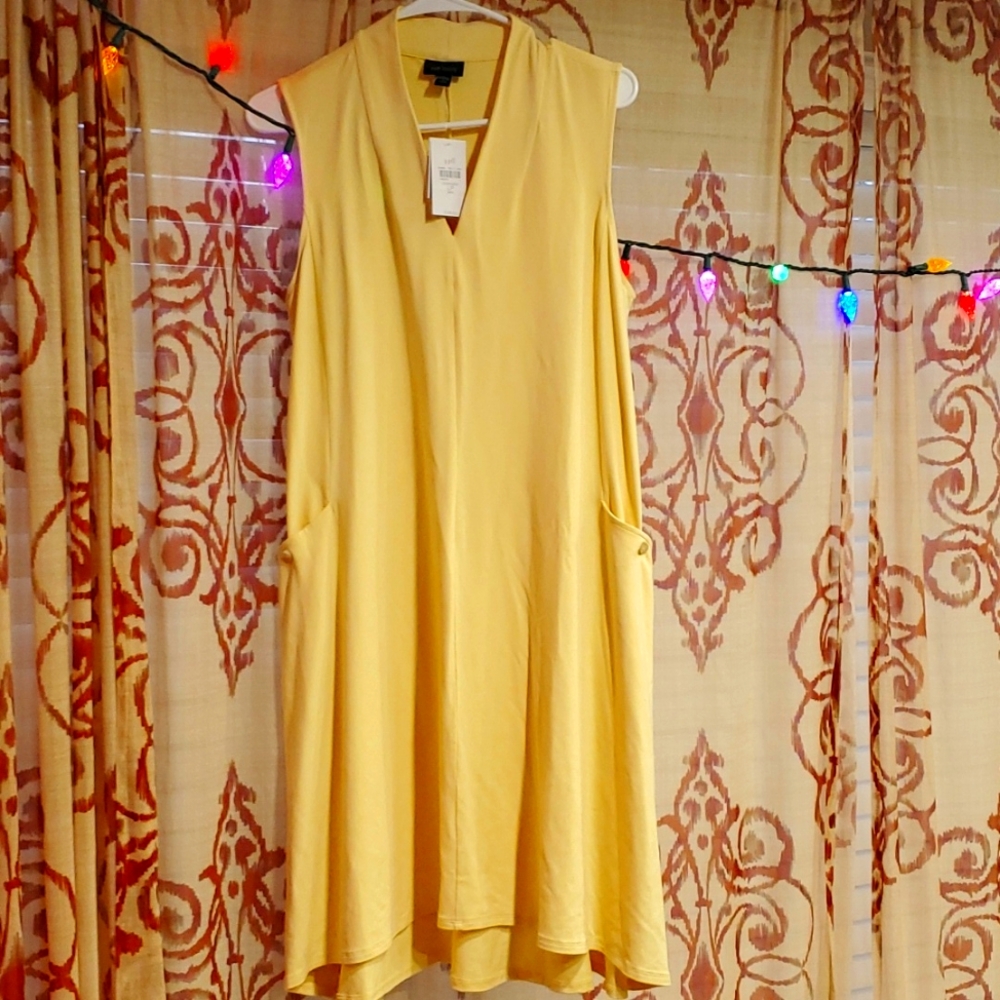 Yellow Jersey Dress with pockets- Petite